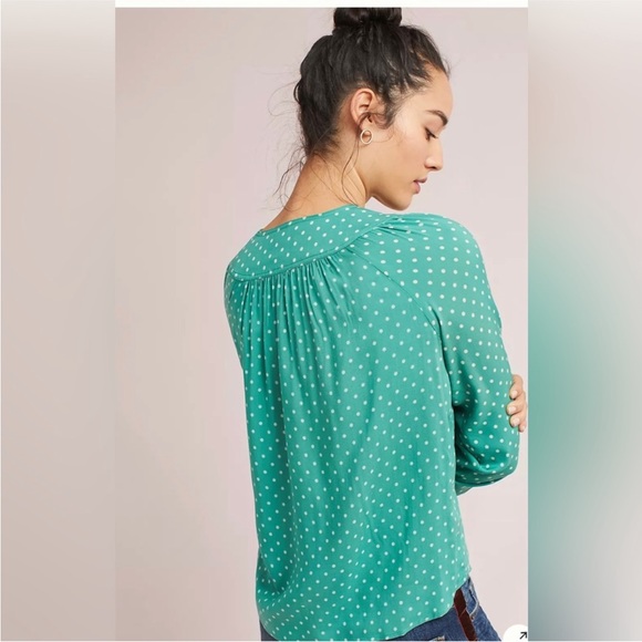 Anthropologie Maeve Teal Polka Dot Asbury Printed Button Down Blouse Size Small - Picture 3 of 11